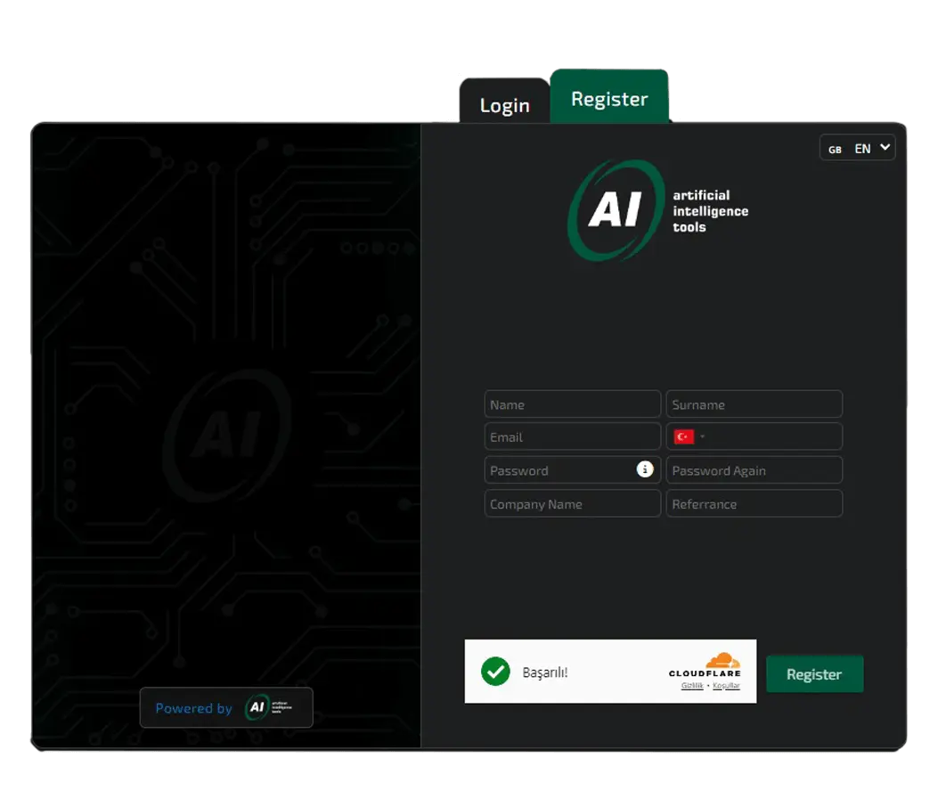 User registration panel interface