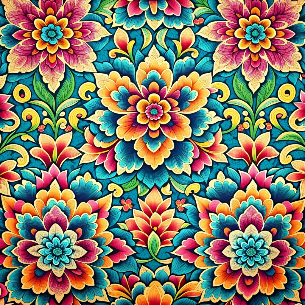 Delicate floral pattern featuring vibrant flowers and intricate details, perfect for textiles, fashion, and home decor.