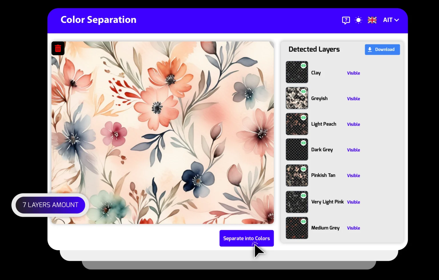 AI-powered color separation tool for textile design and printing